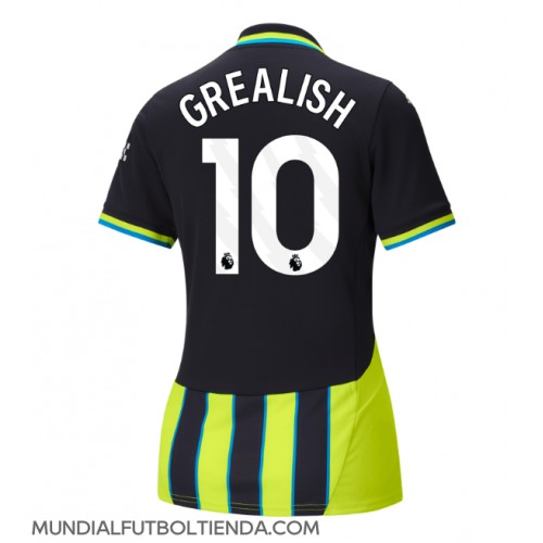 Camiseta Manchester City Jack Grealish #10 Segunda Equipación Replica 2024-25 para mujer mangas cortas